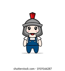 Cute mechanic character wearing gladiator costume. Mascot design concept