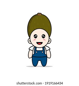 Cute mechanic character wearing kiwi costume. Mascot design concept