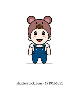 Cute mechanic character wearing mouses costume. Mascot design concept