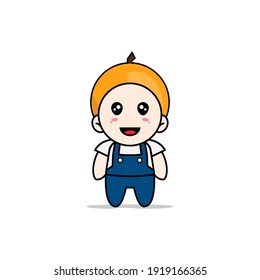 Cute mechanic character wearing orange costume. Mascot design concept