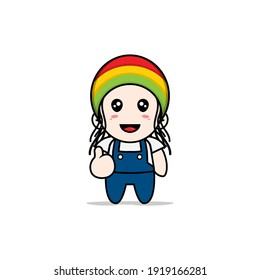 Cute mechanic character wearing reggae costume. Mascot design concept