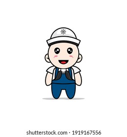 Cute mechanic character wearing sailor costume. Mascot design concept