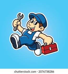 Cute mechanic with funny pose