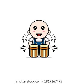 Cute mechanic playing drums character design. Mascot design concept