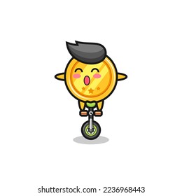 The cute medal character is riding a circus bike , cute style design for t shirt, sticker, logo element