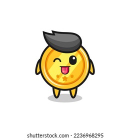 cute medal character in sweet expression while sticking out her tongue , cute style design for t shirt, sticker, logo element