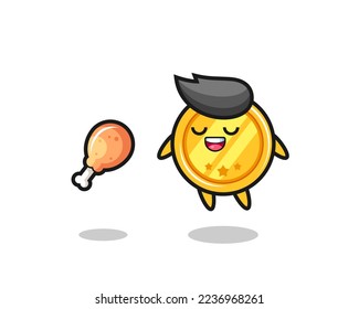 cute medal floating and tempted because of fried chicken , cute style design for t shirt, sticker, logo element