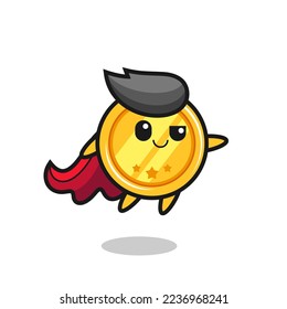 cute medal superhero character is flying , cute style design for t shirt, sticker, logo element