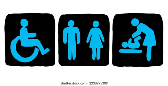 Cute medical airport loo website closet set on white enter door. Outline black hand drawn simple flat web ui gent baby parent family partner logo label button design. Modern art contour cartoon style