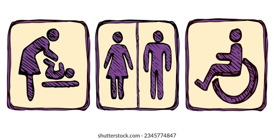 Cute medical airport loo website closet set on white enter door. Outline black hand drawn simple flat web ui gent baby parent family partner logo label button design. Modern art contour cartoon style