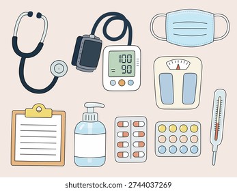 Cute medical checkup object set for clinic health care design