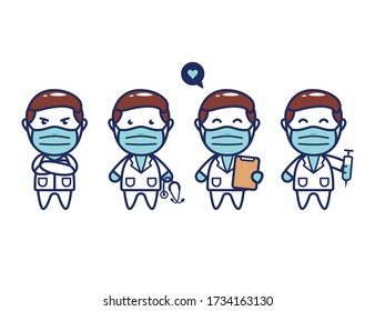 Cute medical doctor character chibi with face mask