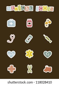cute medical icons over brown background. vector  illustration