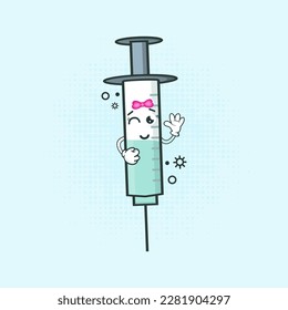 Cute Medical Injection Character Vector Illustration, A cute and friendly medical injection character designed for various medical-related purposes such as vaccination, medication, and healthcare