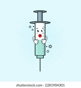 Cute Medical Injection Character Vektor Illustration, Eine süße und freundliche medizinische Injektionsstelle, die für verschiedene medizinische Zwecke wie Impfung, Medikamente und Gesundheitsversorgung entwickelt wurde