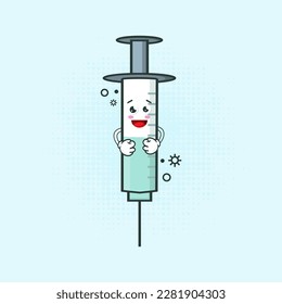 Cute Medical Injection Character Vector Illustration, A cute and friendly medical injection character designed for various medical-related purposes such as vaccination, medication, and healthcare