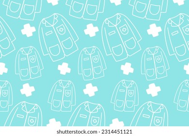 Cute Medical Seamless Pattern Perfect Kids Apparel Trendy Cartoon Textile for Healthcare nursery Hospital Clinic Wrapping Collage Drug Pharmacy Emergency Doctor Print Vector Illustrations