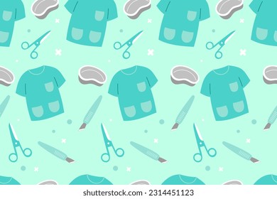 Cute Medical Seamless Pattern Perfect Kids Apparel Trendy Cartoon Textile for Healthcare nursery Hospital Clinic Wrapping Collage Drug Pharmacy Emergency Doctor Print Vector Illustrations