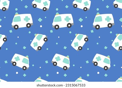 Cute Medical Seamless Pattern Perfect Kids Apparel Trendy Cartoon Textil für Krankenpfleger Klinik Wrapping Collage Drug Pharmacy Notfall Arzt Print Vektor Illustrationen