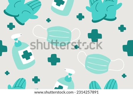 Cute Medical Seamless Pattern Perfect Kids Apparel Trendy Cartoon Textile for Healthcare nursery Hospital Clinic Wrapping Collage Drug Pharmacy Emergency Doctor Print Vector Illustrations