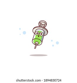 Cute Medical Syringe Icon. Vector Illustration.