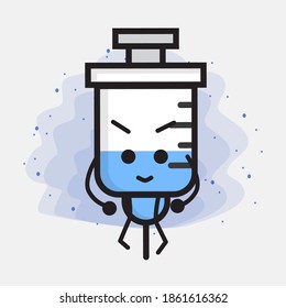 Cute Medical Syringe Vector Icon Illustration