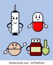 cute medicine character vector set