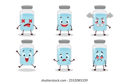 cute medicine vial bottle with many expressions design illustration