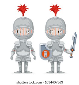 Cute medieval knight mascot happy crusader character cartoon design vector illustration