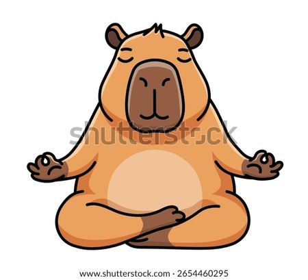 Cute Meditating Capybara Illustration Sitting in Lotus Pose. Kawaii Zen Animal Character Representing Mindfulness, Mental Health, and Wellbeing for Stickers, Yoga Posters, and Kids Design