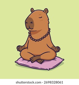Lindo Capibara Meditando sentado en un cojín – Ilustración vectorial caprichosa de la atención plena