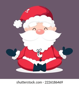Cute meditating Santa. Santa in a lotus pose. Vector illustration in a cartoon style.