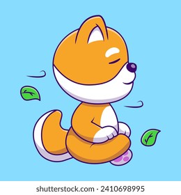 Cute Meditating Shiba Inu Cartoon Vector Icons Illustration. Flat Cartoon Concept. Suitable for any creative project.