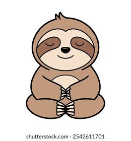 Cute Meditating Sloth Cartoon Illustration