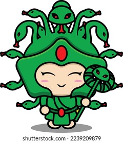 cute medusa character vector design