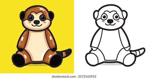 A Cute Meerkat doll sit down illustration for design element or coloring book element