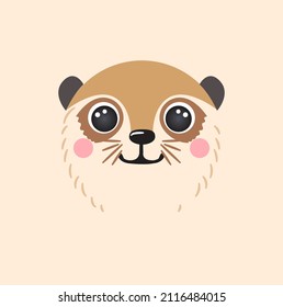 Cute meerkat portrait square smile head cartoon round shape animal face  isolated mongoose avatar vector icon illustration  Flat simple hand drawn for kids poster  cards  t  shirts  baby clothes