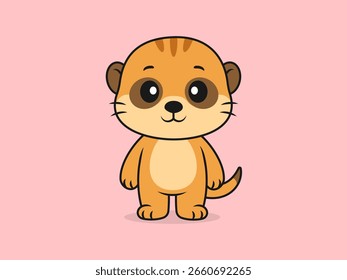 Cute Meerkat Standing Front View – Flat Vector Cartoon Illustration of a Meerkat Character.