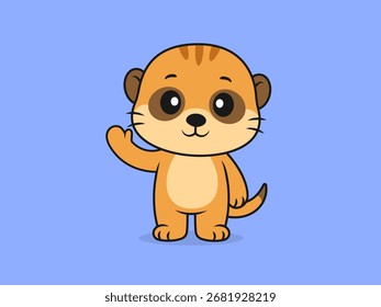 Lindo suricato ondeando pose - ilustración de dibujos animados de Vector plano de un personaje de suricato.