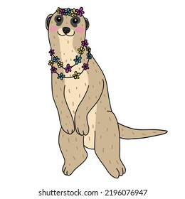 Cute Meerkat wear flower clown and necklace cartoon vector illustration