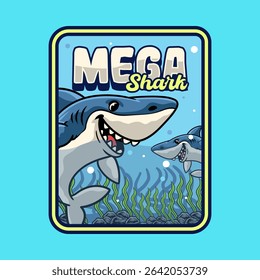 Cute Megalodon Aquatic Character Mascot in Vector Cartoon Illustration