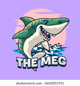 Cute Megalodon Aquatic Character Mascot in Vector Cartoon Illustration