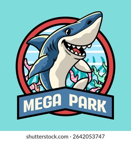 Cute Megalodon Aquatic Character Mascot in Vector Cartoon Illustration