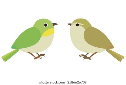 Cute Mejiro Japanese Bush Warbler pair illustration