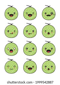 cute melon cartoon. with different facial expressions isolated on a white background