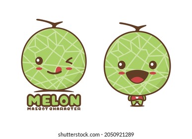 mascota de dibujos animados de melón lindo, ilustración de vectores de fruta, adecuada para logotipos, etiquetas de embalaje, pegatinas, etc.