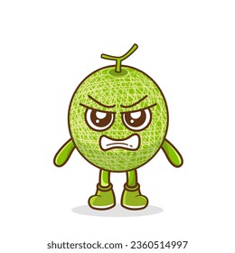 cute melon character with angry expression, mouth wide open. suitable for emoticon, logo, mascot, sticker