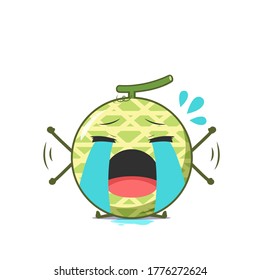 Cute melon character crying isolated on white background. Melon character emoticon illustration