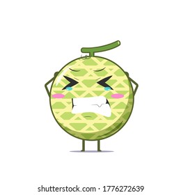 Cute melon character feeling stressed isolated on white background. Melon character emoticon illustration