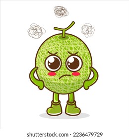 Cute melon character get angry isolated on white background. Melon character emoticon illustration